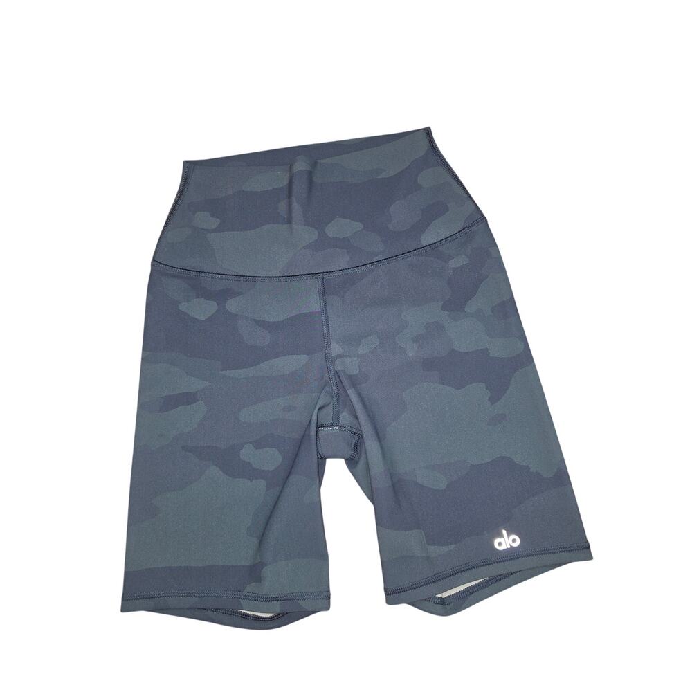 Alo Yoga Black Camo High-Waist Vapor Biker Shorts - Size Small